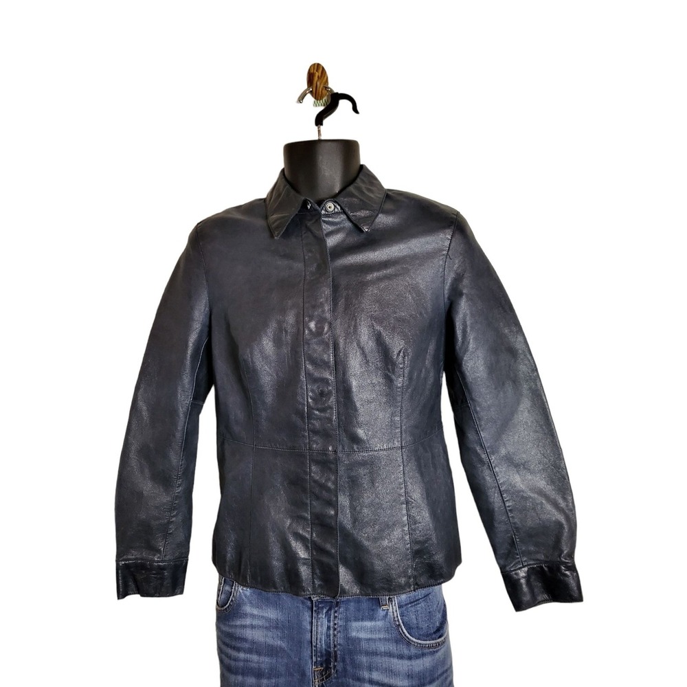 Womens Small Jacket Leather Black Snap Button Fitted Shacket Caslon Moto